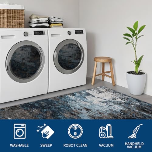 GarveeHome Washable Area Rug 3x5 Modern Abstract Blue Green - color: Mountain/Lake, size: 3' x 5'