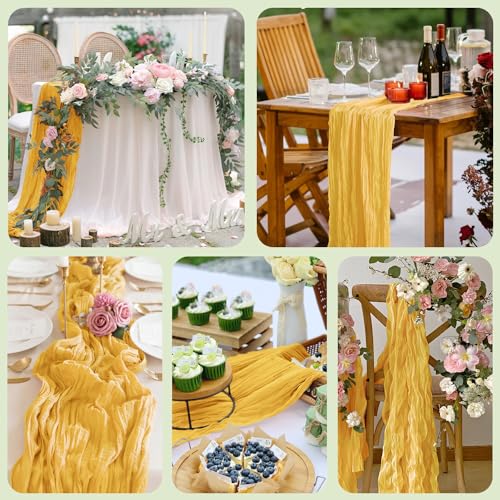 Cheesecloth Table Runner 10FT Gold Boho Gauze Rustic Sheer Table Runners - color: Gold, size: 1 Pack