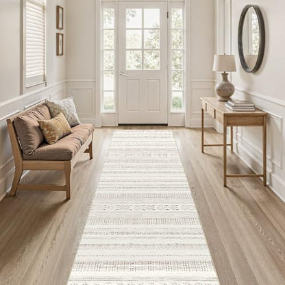 cotiled Hallway 2.6x8 Runner Rugs Washable Boho Rug Brown/Cream - color: Light Brown/Cream, size: 2.6' x 8' (Runner)