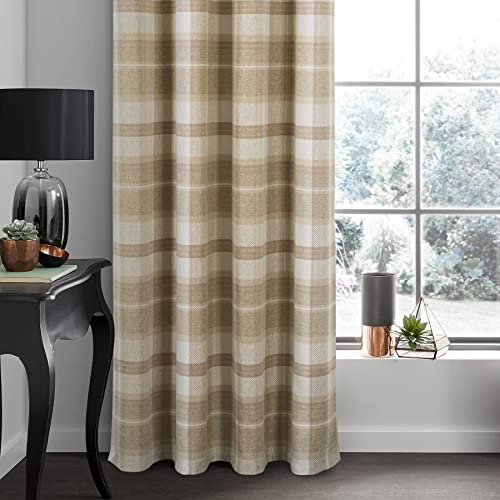 always4u Plaid Curtains for Bedroom Living Room 100% Blackout Thermal Energy Saving Woolen Look Grommet Curtains 95 Inch Length 2 Panels Beige - color: Beige, size: 54"W x 95"L (Pack of 2)