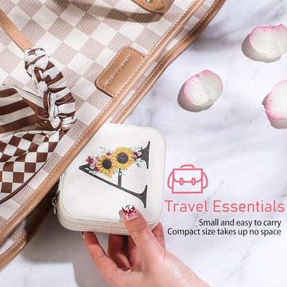 AYGXU Travel Jewelry Box for Women and Girls - Small Case With Initial A-Z - Teacher Gifts - color: white, size: U
