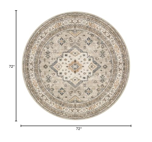 cotiled 6ft Round Living Room Area Rug, Washable, Traditional, Beige - color: Beige, size: 6' (Round)