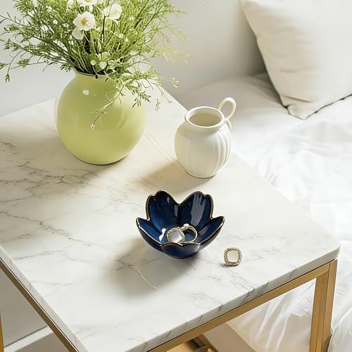 Mecaikru Ceramic Jewelry Tray, 3.5 in Flower Ring Dish with Gift Box & Card - color: blue