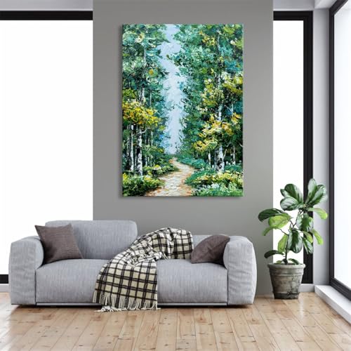 Alenoss Hand Painted Oil Painting on Canvas, Green Textured Wall Art - color: AL-B103