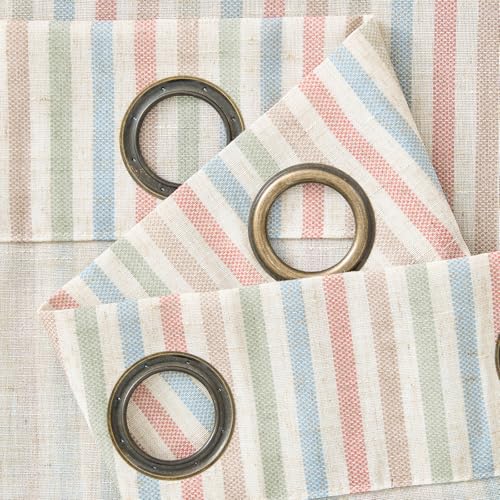 jinchan Linen Curtains 63 inch Candy Stripe for Kids Room Grommet 2 Panels - color: Candy on Flax, size: 50"W x 63"L (Pack of 2)