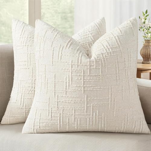 MIULEE Chenille Textured Throw Pillow Covers Cream White 16x16 Set of 2 - color: Cream White, size: 16" x 16" (Pack of 2)