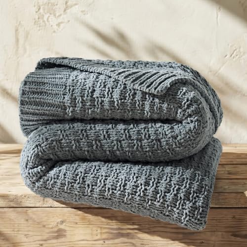 EVERGRACEHOME Chunky Chenille Knit Throw Blanket, Dusk Blue, 60" x 80" - color: Dusk Blue, size: 60" x 80"