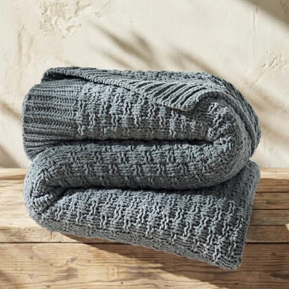 EVERGRACEHOME Chunky Chenille Knit Throw Blanket, Dusk Blue, 50" x 60" - color: Dusk Blue, size: 50" x 60"