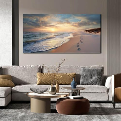 Ouzzlie Ocean Wall Art Blue Picture Art for Living Room - color: Blue, size: 48"L x 24"W
