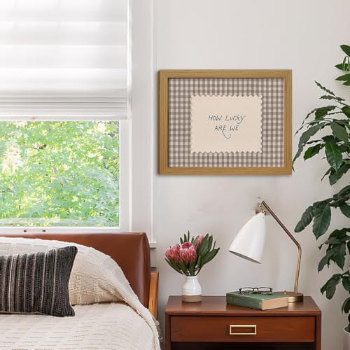 Kownzev How Lucky Are We Wall Art, Brown Gingham Wood Framed Canvas 8x10 - color: Brown luck, size: 10"L x 8"W