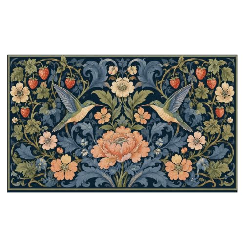 Boho Bird Floral Faux Coco Coir Doormat Door Mat 17x30 Inch | Cottagecore Hummingbird Flower Botanical Decorative Welcome Doormat for Home Indoor Outdoor Porch Front Door Entrance Outside - color: Blue Bird