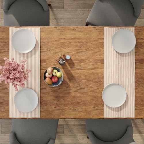 Encasa XO Table Runner, Woven Cotton Dining Linens 13"x36" Beige - color: Ticking Beige, size: 13x36 in