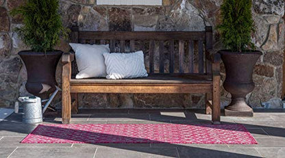 Unique Loom Outdoor Trellis Collection Area Rug - Tribal Trellis (2' x 6' 1" Runner, Fuschia/ Gray) - color: Fuschia/Gray, size: 2' x 6'1" (Runner)