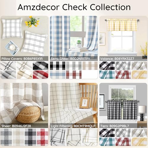 Amzdecor Black White Buffalo Plaid Valance Semi Sheer Cafe Curtain 55"x15" - color: Black/White
