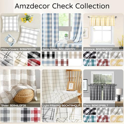 Amzdecor Black White Buffalo Plaid Valance Semi Sheer Cafe Curtain 55"x15" - color: Black/White