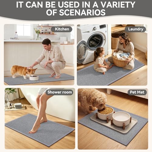 Kitchen Rugs Set of 2 PCS Non Slip Washable Grey 17"x30"+17"x59" - color: Grey, size: 17"x30"+17"x59"