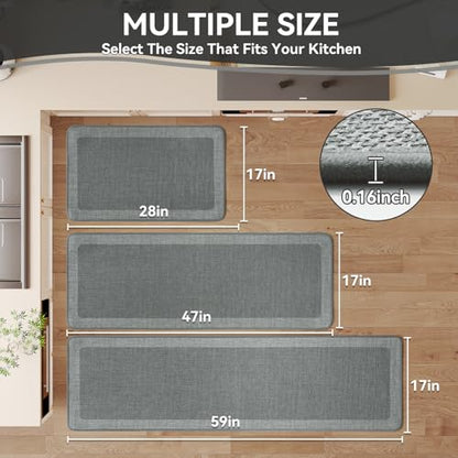 Kitchen Rugs Set of 2, Non Slip Rubber Backing, 17"x30"+17"x47" Grey - color: Grey, size: 17"x47"+17"x30"