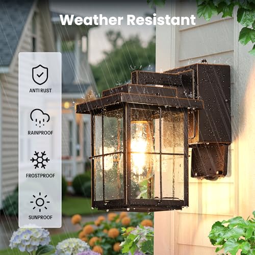 Gleamz Porch Light with GFCI Outlet, Bronze Outdoor Light with Outlet - color: Oil-Rubbed Bronze