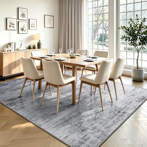 Toneed Washable 5x8 Grey Area Rug with Non-Slip Backing for Living Room - color: Light Neutral Gray, size: 5' x 8' (Rectangular)