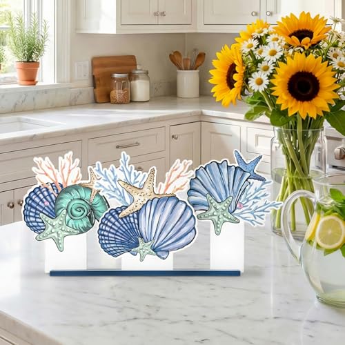 Smile Summer Indoor Decorations Wooden Decor, Conch Scallop Shell, Sign for Home Tabletop Centerpiece Mantel Shelf Fireplace - style: Shell