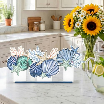 Smile Summer Indoor Decorations Wooden Decor, Conch Scallop Shell, Sign for Home Tabletop Centerpiece Mantel Shelf Fireplace - style: Shell