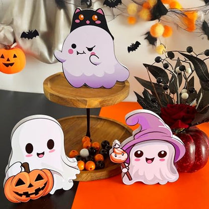 Cute Ghost Halloween Decor Set, Wooden Tiered Tray Decor Table Sign Set of 3, Halloween Decor, Kitchen Room Decor, Holiday Gift - style: Cute