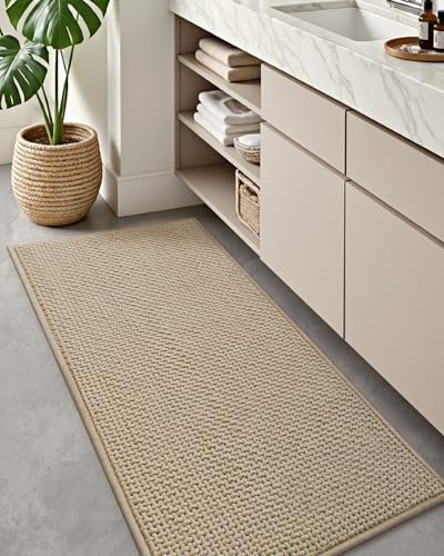 Color&Geometry Beige 60x24 Waffle Bath Mat, Rubber Non Slip Bathroom Rug - color: Beige, size: 24"x60"