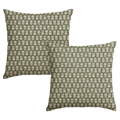 AVOIN colorlife Vintage Floral Boho Throw Pillow Covers Set of 2, 16 x 16 Inch Modern Farmhouse Bohemia Flowers Sage Green Cushion Case Decoration for Sofa Couch Living Room Bedroom - color: Sage Green, size: 16" x 16" (Pack of 2)