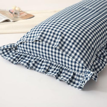 Silnuo Navy Blue/White Gingham Plaid Ruffled Body Pillow Cover 20"x54" - color: Navy Blue Plaid, size: Body Pillow (20" x 54") - 1 Piece