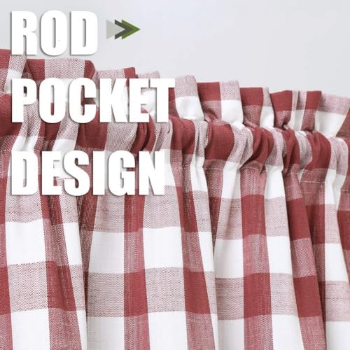Amzdecor Red White Buffalo Plaid Valance Semi Sheer Cafe Curtain 55"x15" - color: White/Red