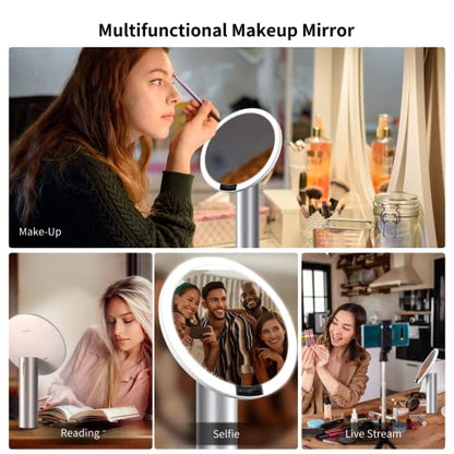 AMIRO 9"LED Makeup Mirror with 10X Magnification,3Colors&6 Brightness,White - color: White