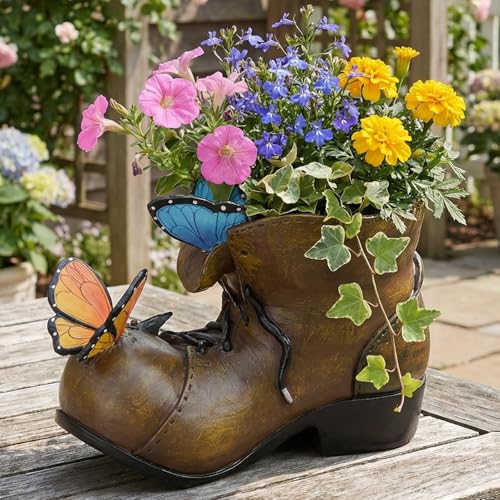Outdoor Boot Plant Pots Rustic Cute Unique Planters for Indoor Plants - color: Boot Butterfly