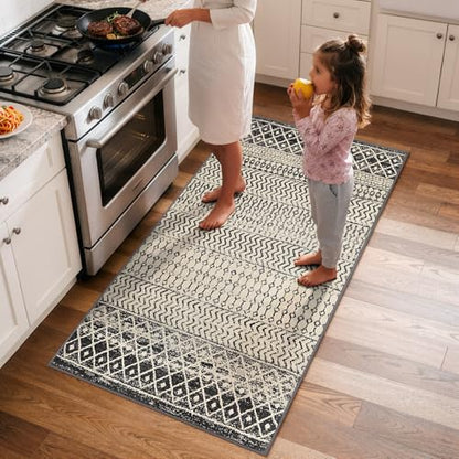 2x4 Washable Rugs for Entryway, Black Boho Bathroom Runner Rug - color: Black, size: 2' x 4' (Rectangular)