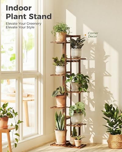 Bamworld Bamboo Plant Stand Indoor 7 Tiered Plant Shelf, Tea Brown 55 Inch - color: Natural 7 Tiered
