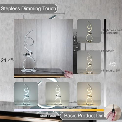20W Modern Table Lamp,2700LM 3 Colors Remote Stepless Dimmable Bedside Lamp, Chrome LED Art Desk Lamp 21.4 Inch with Touch Switch for Living Room,Bedroom - color: Chrome(Remote)