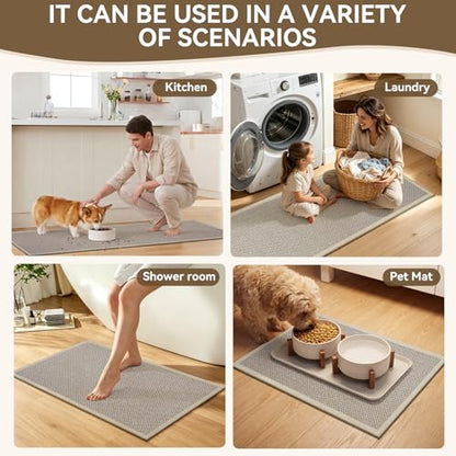 Kitchen Rugs Set of 2 PCS Non Slip Washable Brown 17"x30"+17"x47" - color: Brown, size: 17"x30"+17"x47"