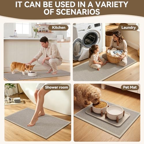 Kitchen Rugs Set of 2 PCS Non Slip Washable Brown 17"x30"+17"x59" - color: Brown, size: 17"x30"+17"x59"