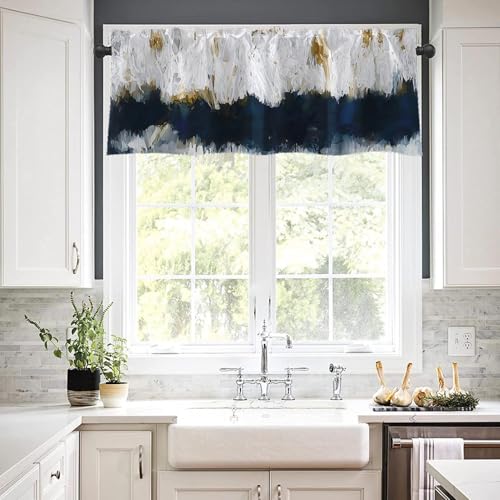 Emvency Valances for Windows, 2 Pack, 52x18 Inch, Gold Navy - color: Abstract Painting Blue, size: 52"W x 18"L (Pack of 2)
