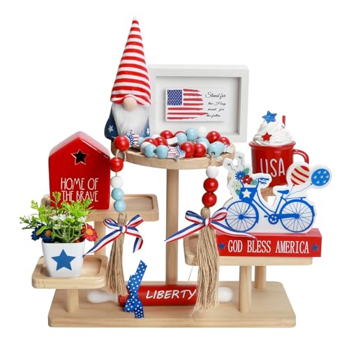 4th of July Decorations for Home Office 8 PCS Patriotic Tiered Tray Decor - color: Fourth of July