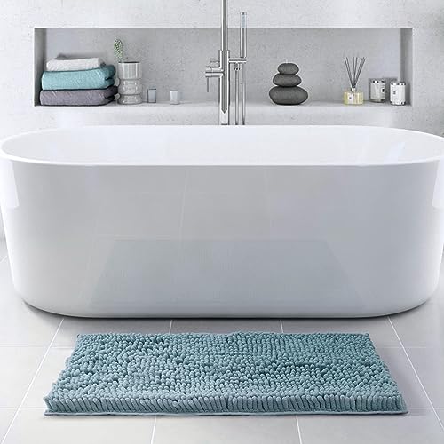 FRESHMINT Large Chenille Bathroom Rugs Mat 36”x24”, Non-Slip Bath Mat for Bathroom Floor & Bathtub, Washable Soft Shower Shag Bath Rugs, Soft Fluffy Thick Water Absorbent Microfiber Shower Mat, Blue - color: Blue, size: 2' x 3' (Rectangular)