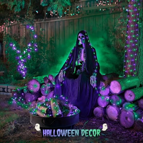 JMEXSUSS 200 LED Purple and Green Halloween Fairy Lights Plug in - color: Purple Green, size: 66FT 200LED