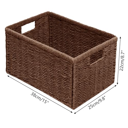 Vagusicc 2 Packs Large Wicker Storage Basket, Closet Storage Baskets Bins for Shelves, Decorative Collapsible Baskets for Organizing Clothes Toy Nursery Bathroom Organizers and Storage, Brown - color: Brown, size: Large