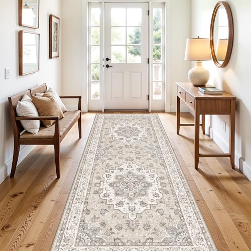 Washable 3x8 Hallway Runner Rug: Non-Slip Stain Resistant Rugs for Hallway Low Pile Ultra Thin Soft Kitchen Dining Room Carpet Indoor Durable Bedroom Floor Mat for Family with Kids & Pets (3x8,Beige) - color: Cream Beige, size: 3' x 8' (Rectangular)