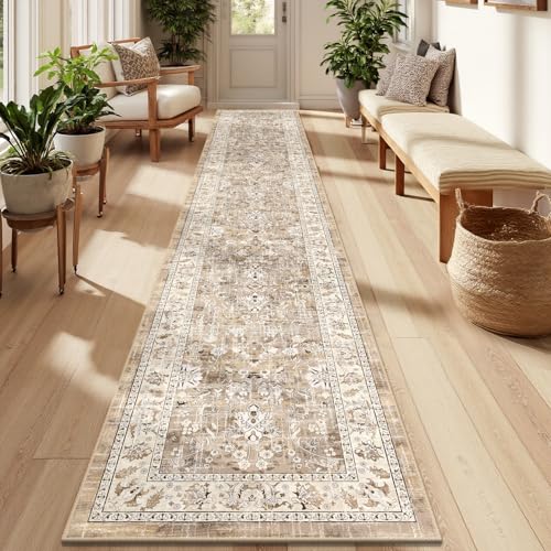LOKHOM 2x12 Hallway Runnner Rug, Boho Non-Slip Washable Kitchen Rugs, Beige - color: Beige Brown, size: 2' x 12' (Runner)