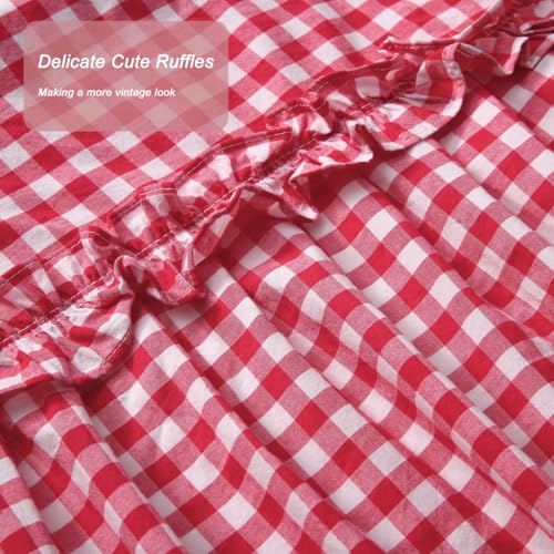 Silnuo Red/White Plaid Gingham Window Valance 26" W x 36" L-2 Panels - color: Red, size: 26"W x 36"L (Pack of 2)