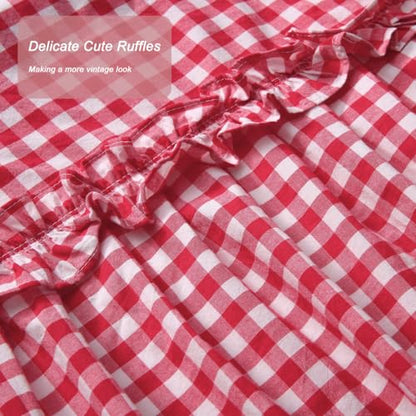 Silnuo Red/White Plaid Gingham Window Valance 26" W x 36" L-2 Panels - color: Red, size: 26"W x 36"L (Pack of 2)