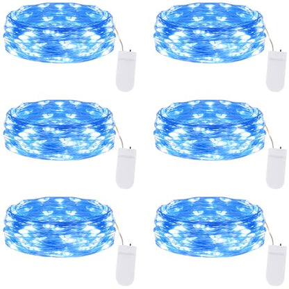 Battery Operated Fairy Lights, 7FT 20 LED Silver Wire Firefly String Lights - color: Blue, size: 6-Pack