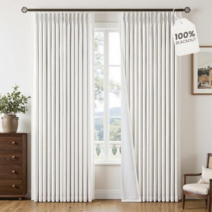 Topfinel Pinch Pleated Curtains Blackout 84 Inch 2 Panels Set, Dual Layer Natural Linen 100% Blackout Panels for Bedroom Living Room, Neutral Farmhouse Aesthetic Beige White Drapes 40" W*84" L - color: Natural, size: 40"W x 84"L (Pack of 2)