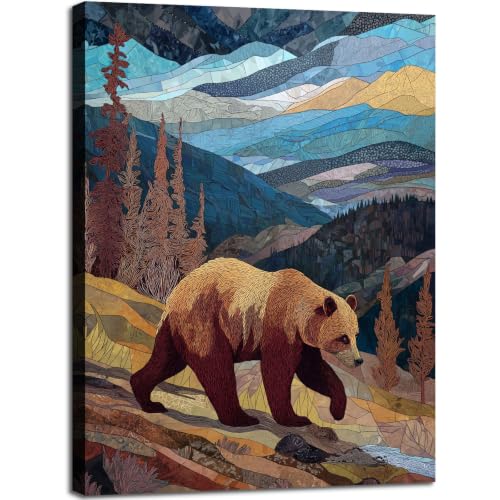 Halioyo Brown Bear Canvas Wall Art, Wilderness Wall Decor(12x16 Inch) - color: Painting-07, size: 16"L x 12"W
