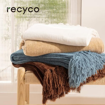 RECYCO Chenille Throw Blanket for Couch, 50"x60", Beige - color: Beige, size: 50'' X 60''